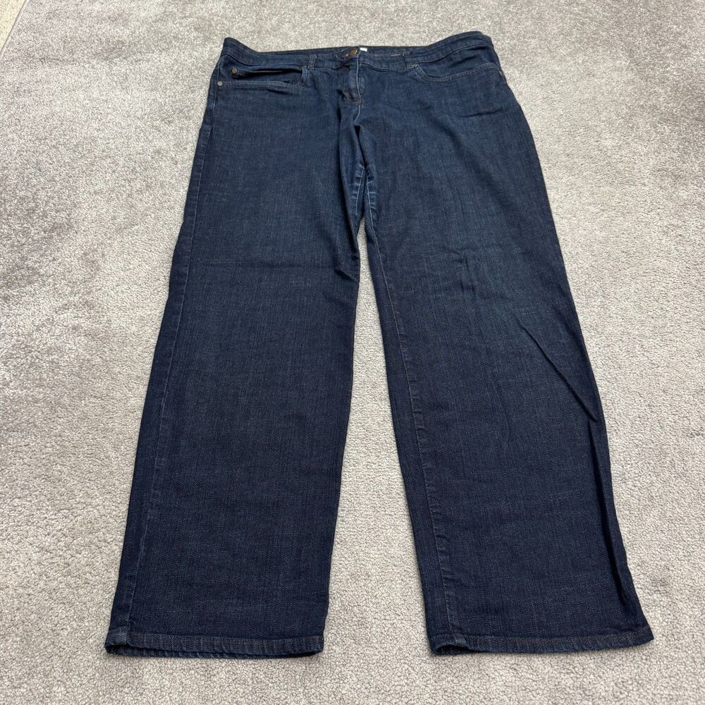Eileen Fisher Straight Leg Denim Jeans Womens XL Blue Dark Wash Mid Rise Stretch